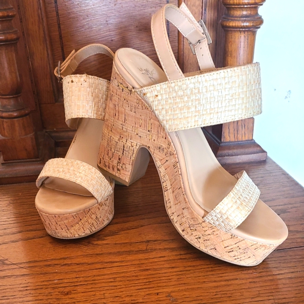 Y2K Platform Sandals cork heel Size 8.5 Chunky